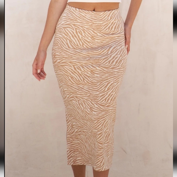 Full Size Zebra Print Side Slit Midi Skirt Plus Size - Picture 1 of 4